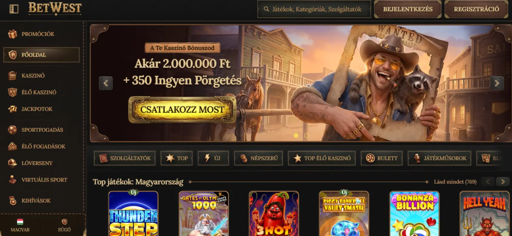 BetWest Casino Screen